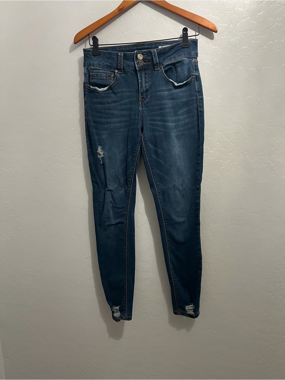 Indigo Rein Dark Blue Distressed Skinny Jeans